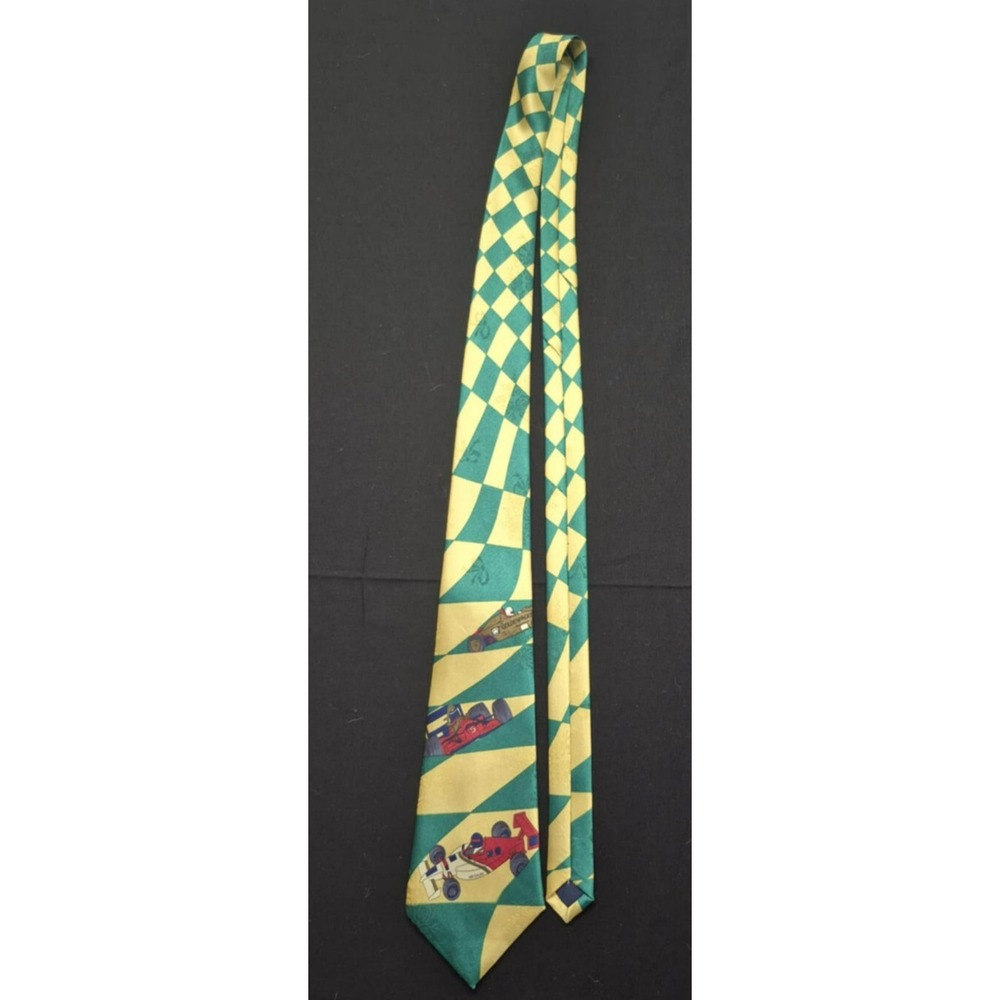Lugano hand made yellow/ green racecar theme tie